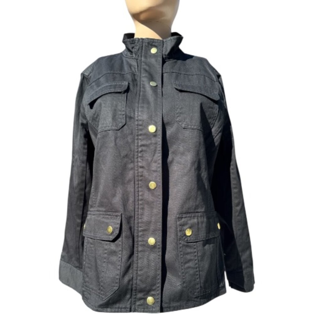 Talbots Jacket Black with Gold Tone Snaps & Zipper Size 12P - Picture 1 of 12